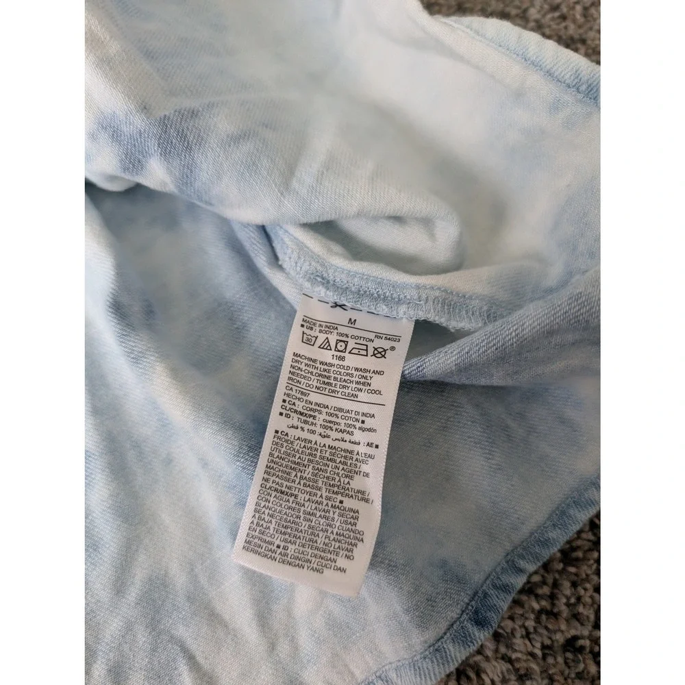 Old‎ Navy Blue Tie Dye Babydoll Top Short Puff Sleeve Back Tie Cotton M